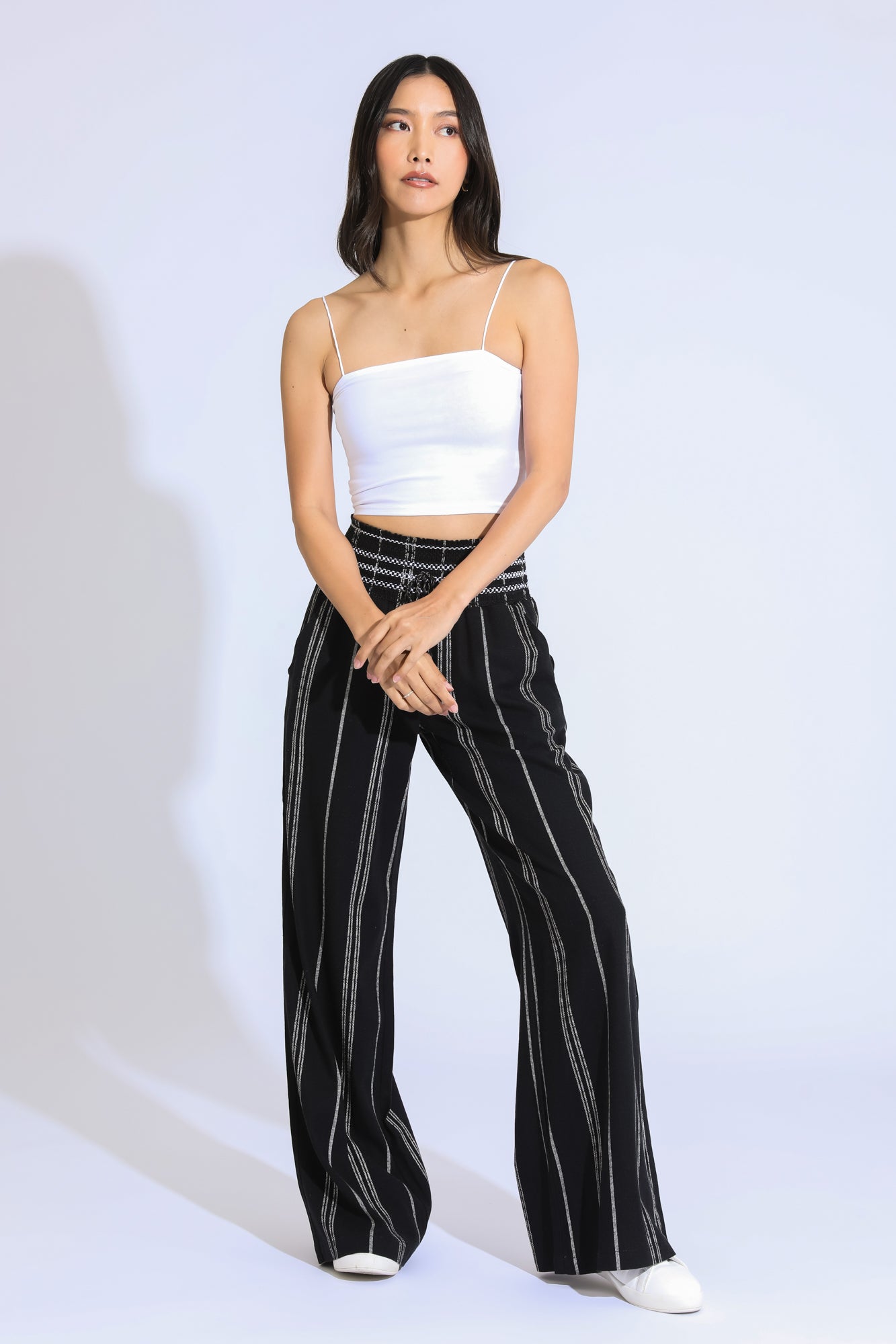 Black striped wide leg pants online