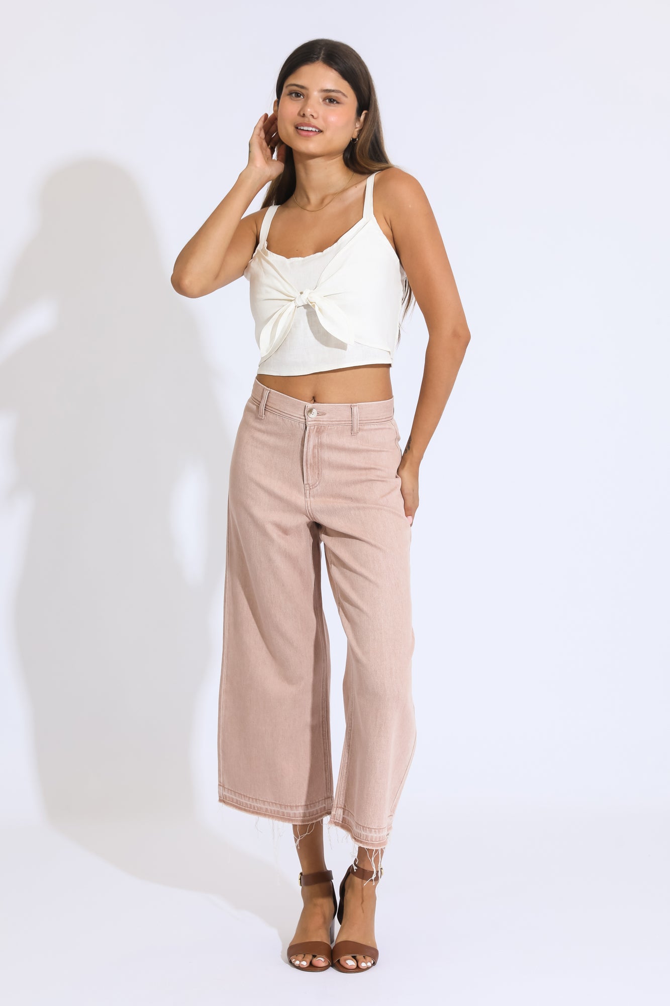 Beige wide leg cropped pants best sale