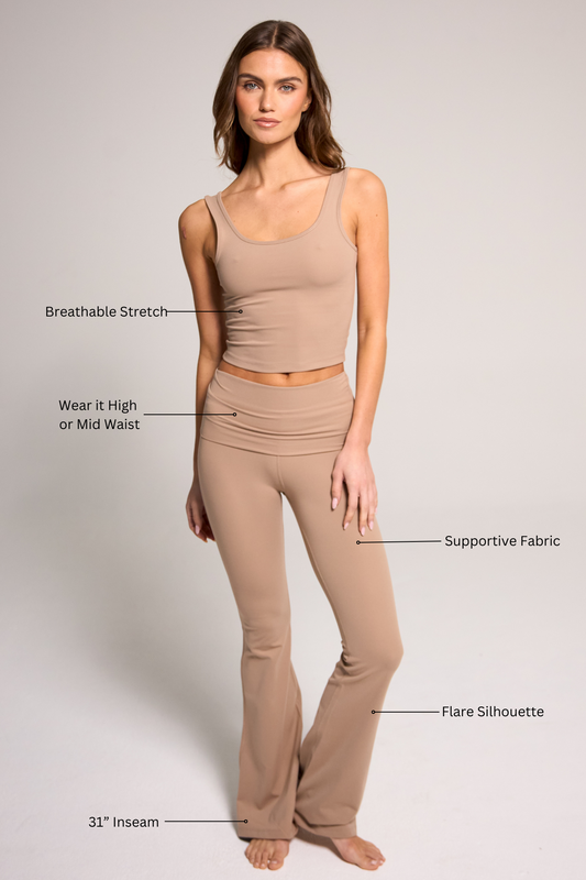 Fitted Fold Over Luxe Knit Set - Taupe Brown