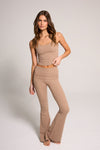 Fitted Fold Over Luxe Knit Set - Taupe Brown