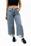 High Rise Wide Leg Cropped Jeans - Medium Indigo