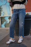 HIGH RISE KICK BELL CROP JEANS - BLUE/BLACK VINTAGE