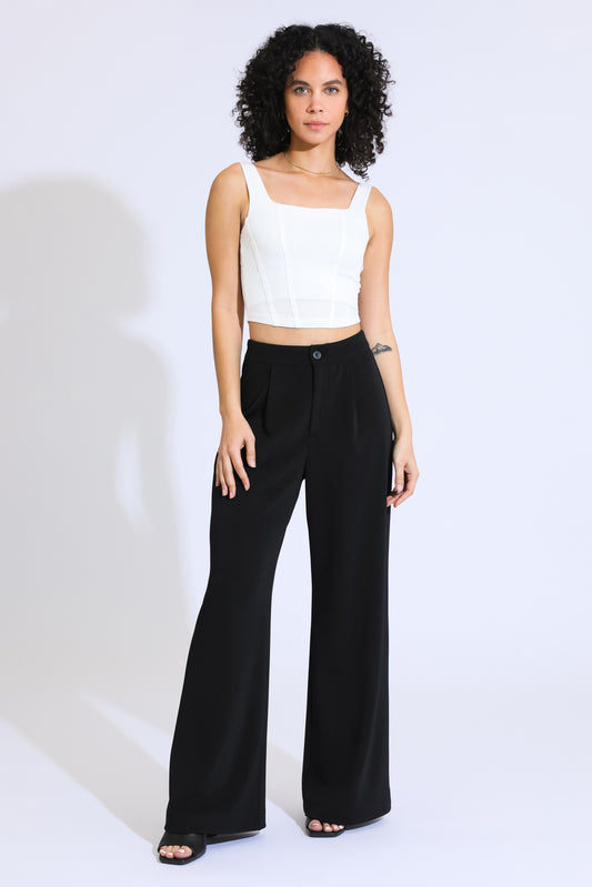 Aubrey Pleated Wide Leg Trousers  - Wrinkle Resistant Black