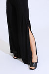 SMOCKED FRONT WRAP WIDE LEG PANT - BLACK