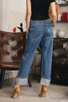 Cuffed Straight Ankle Jeans - Carbon Blue