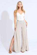 SMOCKED FRONT WRAP WIDE LEG PANT- VINTAGE CLAY