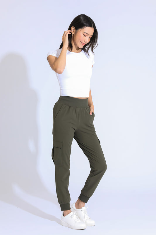 The Ribbed Waist Cargo Jogger - Olive