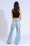 ASHLEY CLASSIC LOW RISE A-LINE BAGGY JEANS - LIGHT BLUE/BLACK