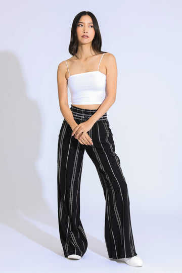 LUNA BOARDWALK WIDE LEG PANT - BLACK WHITE STRIPE