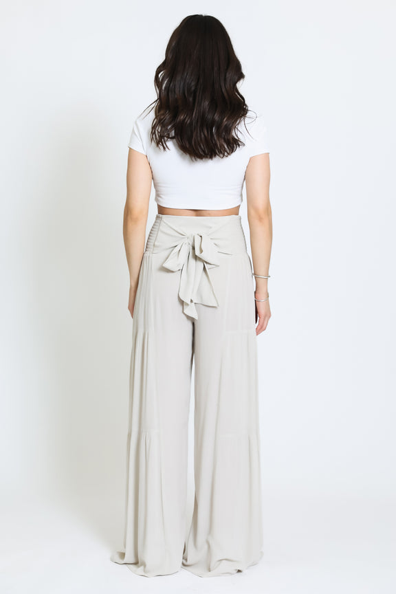 TIE WAIST TIERED WIDE LEG PANT - LIGHT SAND – Rewash Brand