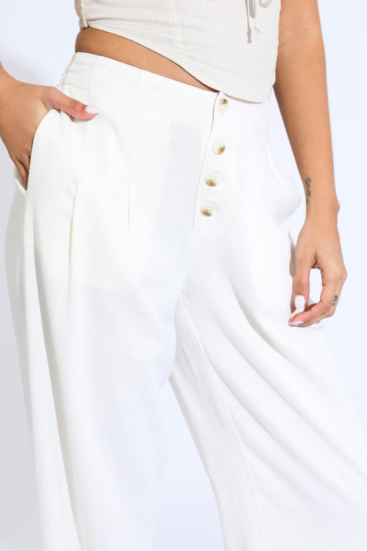 WIDE LEG BEACH PANT W/ BTN FRT - ECRU