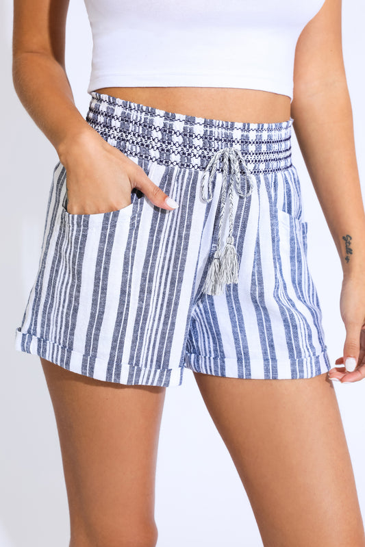 Smocked Cargo Short - Navy/White