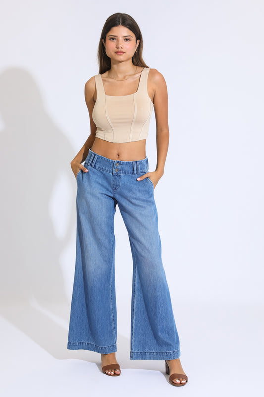 Mia Wide Leg A-Line Trouser - Vintage Indigo