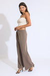 Aubrey Pleated Wide Leg Trousers - Wrinkle Resistant Light Brown