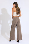 Aubrey Pleated Wide Leg Trousers - Wrinkle Resistant Light Brown