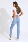 High Rise Kick Straight Jeans- Medium Blue Black