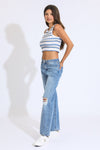 SUPER HIGH RISE WIDE LEG JEANS - MEDIUM BLUE/BLACK