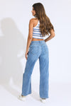 SUPER HIGH RISE WIDE LEG JEANS - MEDIUM BLUE/BLACK