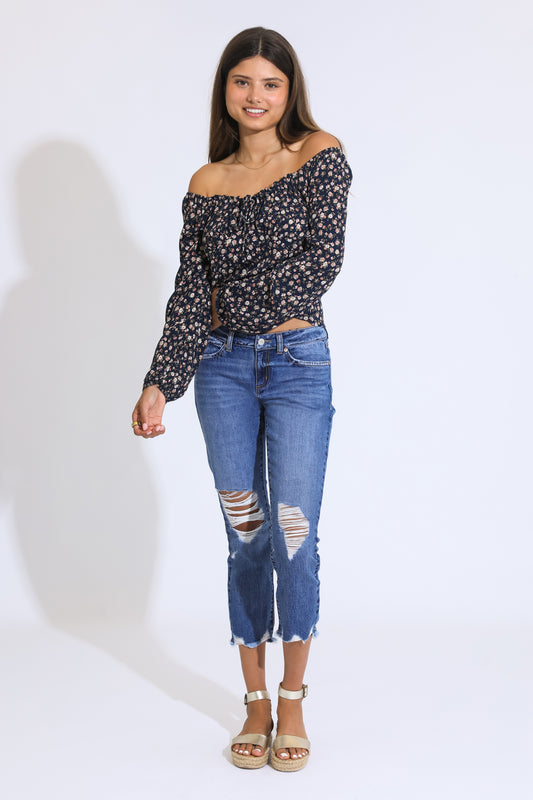 CLASSIC RISE CROPPED JEANS - DARK BLUE BLACK