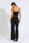 Self Tie High Rise Wide Leg Trousers - BLACK