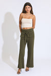 Self Tie High Rise Wide Leg Trousers - Sea Kelp