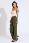 Self Tie High Rise Wide Leg Trousers - Sea Kelp