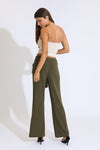 Self Tie High Rise Wide Leg Trousers - Sea Kelp