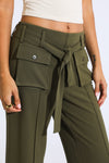 Self Tie High Rise Wide Leg Trousers - Sea Kelp