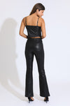 HIGH RISE FAUX LEATHER FLARE PANTS- BLACK