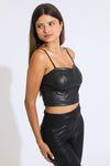 VEGAN LEATHER BUSTIER - BLACK