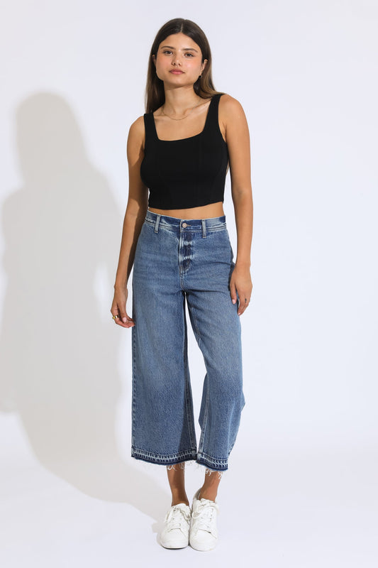 Marina Wide Leg Crop Pants - Medium Indigo