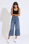 Marina Wide Leg Crop Pants - Medium Indigo