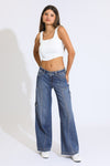 Maxine Low Rise Cargo Wide Leg Jeans - Vintage Indigo