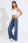 Maxine Low Rise Cargo Wide Leg Jeans - Vintage Indigo