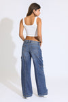 Maxine Low Rise Cargo Wide Leg Jeans - Vintage Indigo