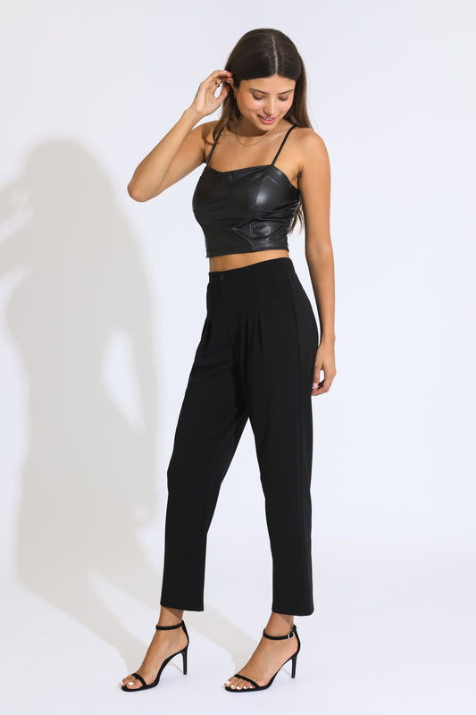 Pull On Pleated Trousers - Black