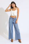 Talia Buttonfly Wide Leg Jeans - Medium Blue Black