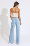 Double Button Wide Leg Jean - Medium Blue Black