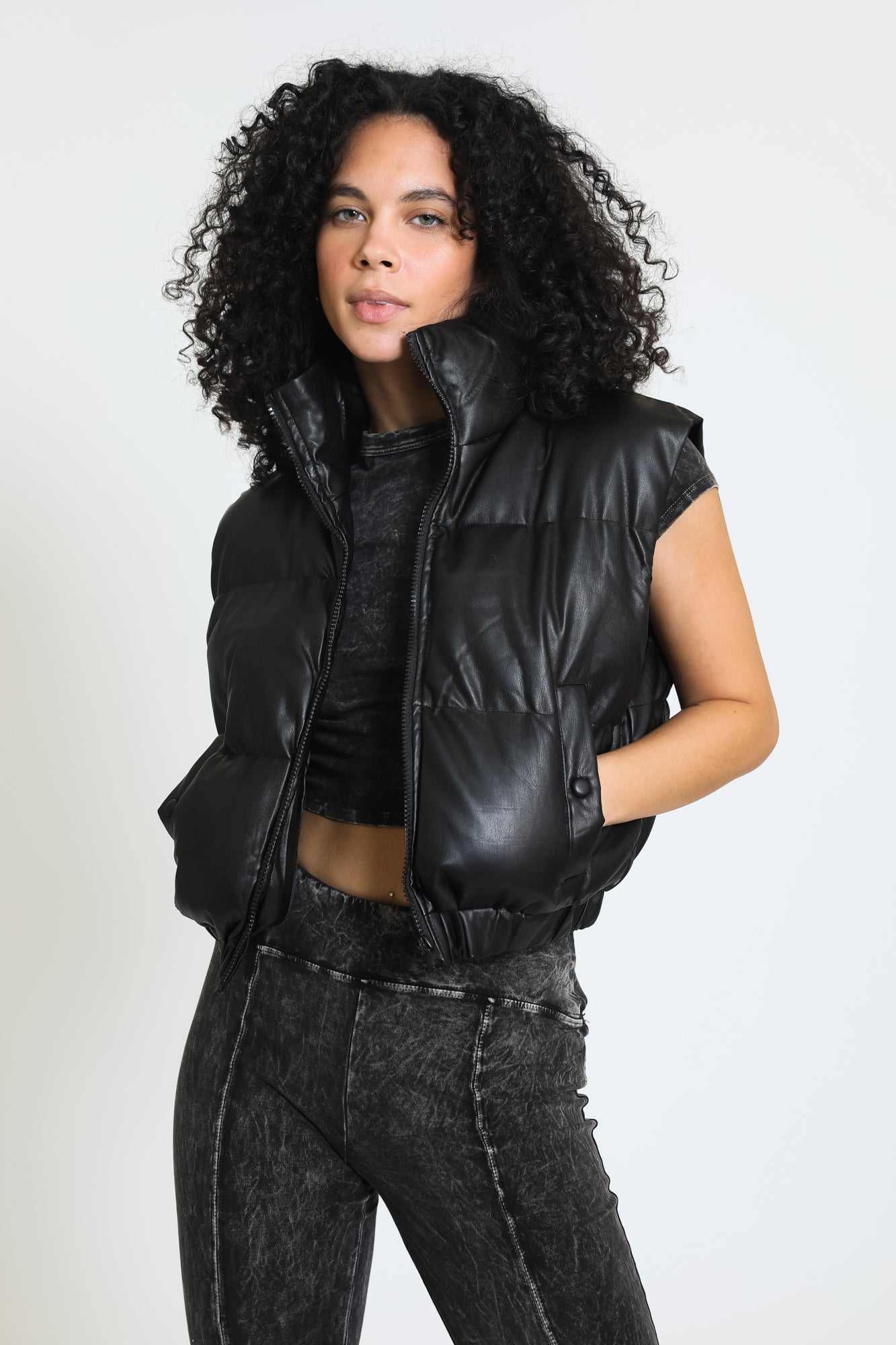 Leather top puffer vest