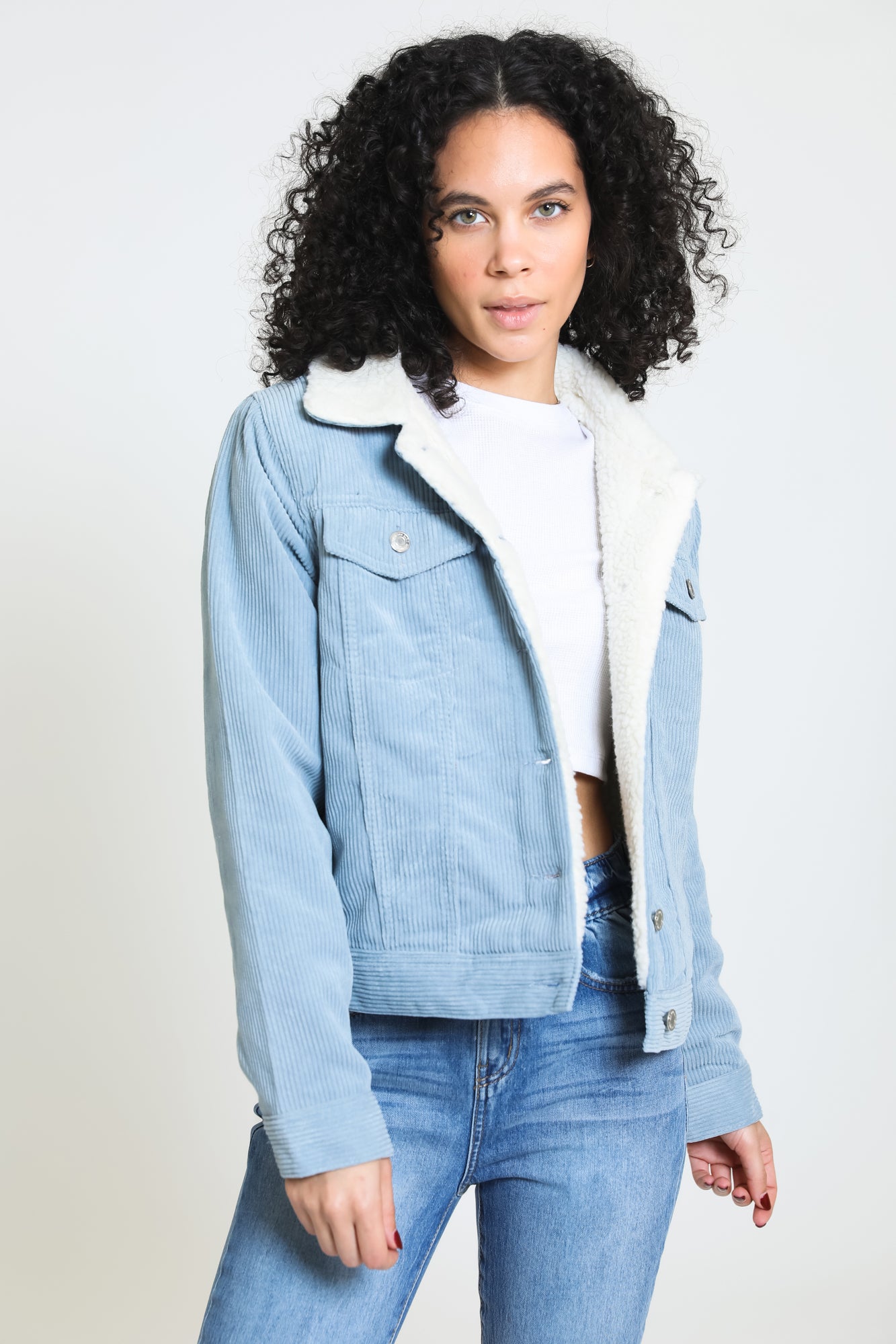 Iris Corduroy Sherpa Jacket - Dusty Blue – Rewash Brand