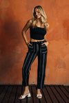 Tie Waist Convertible Pant - Black / White