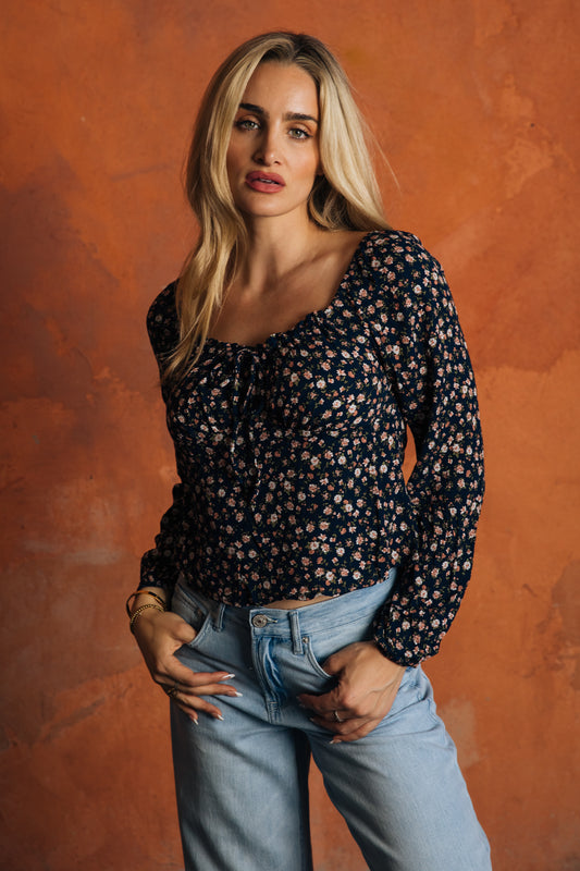 SUMMER FLORALS TOP - NAVY FLORAL