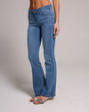 Stylish Low Rise Bootcut Jeans - Medium Blue Black, made with 58% cotton for comfort and a flattering fit.