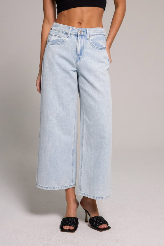 High Rise Wide Leg Cropped Jeans - Indigo Antique