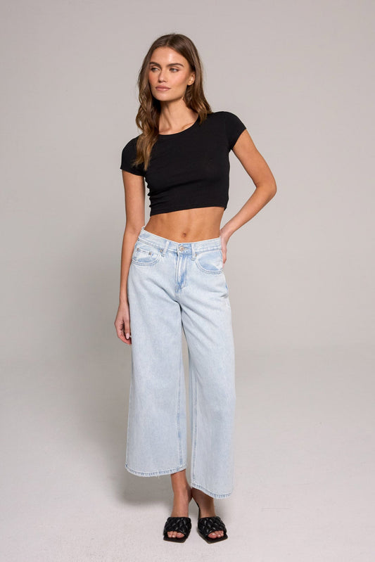 High Rise Wide Leg Cropped Jeans - Indigo Antique