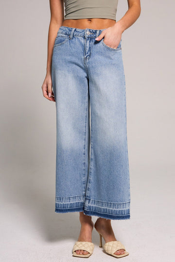 Cropped Mid Rise Wide Leg Jean - Light Medium Indigo