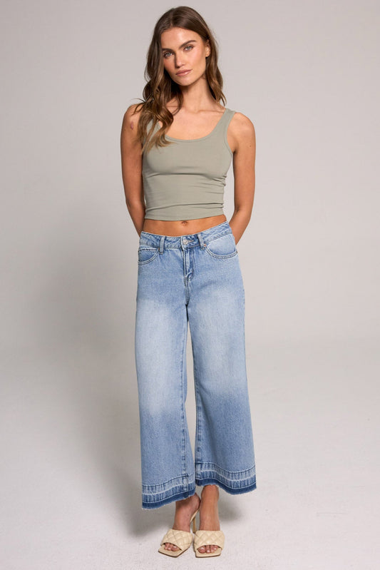 Cropped Mid Rise Wide Leg Jean - Light Medium Indigo