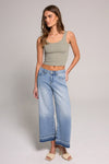 Cropped Mid Rise Wide Leg Jean - Light Medium Indigo