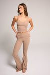 Fitted Fold Over Luxe Knit Set - Taupe Brown