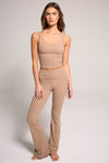 Fitted Fold Over Luxe Knit Set - Taupe Brown